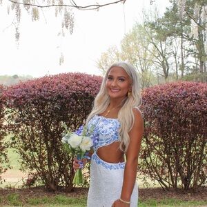 Sherri Hill White and Blue Dress